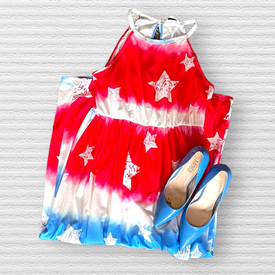 Red, White, Blue Star Maxi Dress