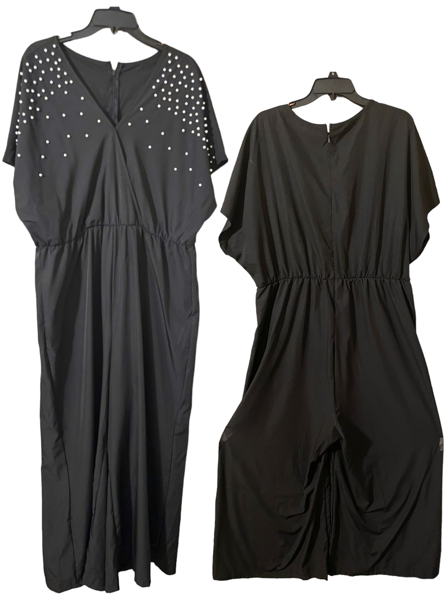 Chic Black Jumpsuit Pearl Embellishment