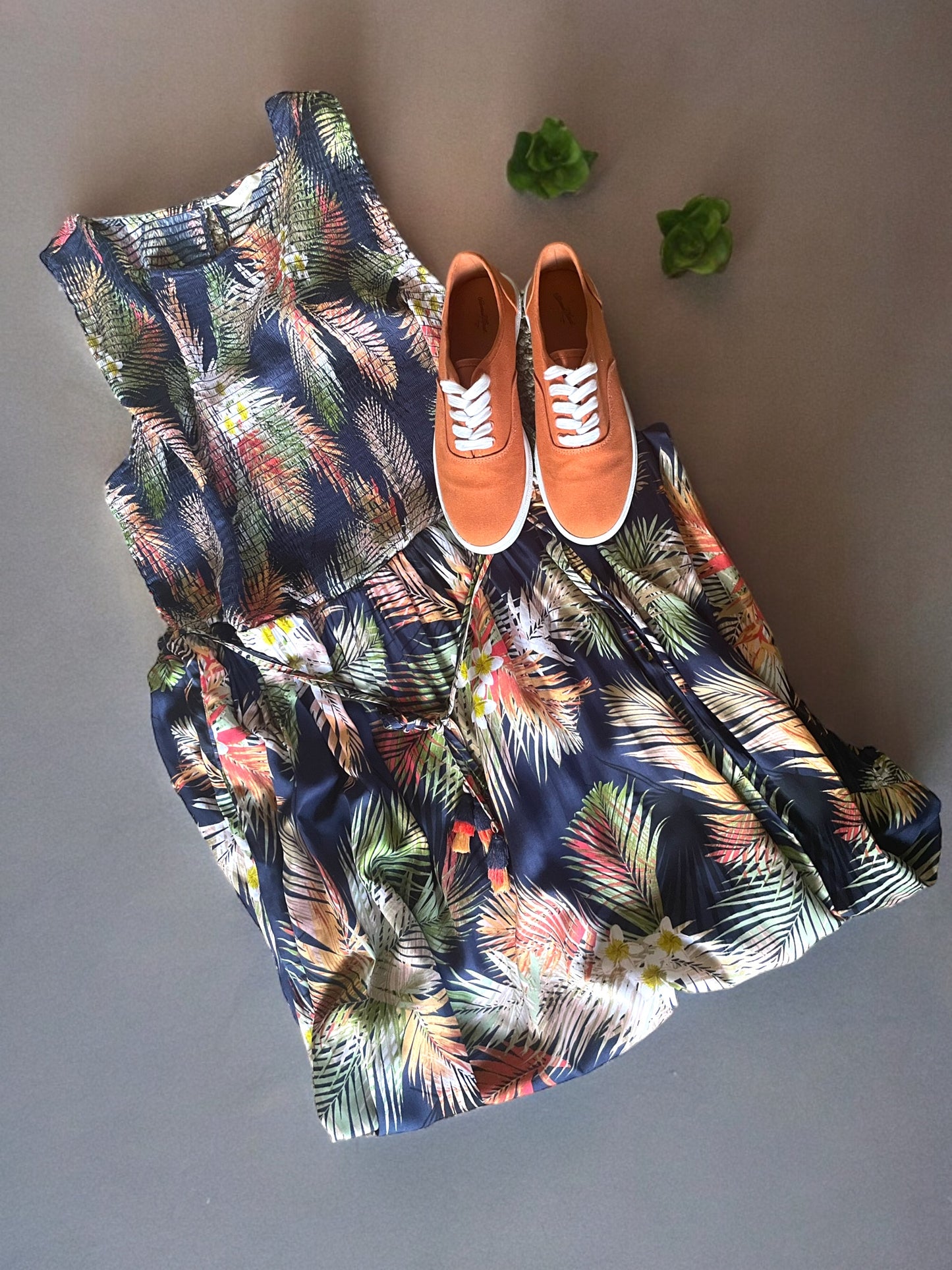 Tropical Palm Print Sleeveless Dress