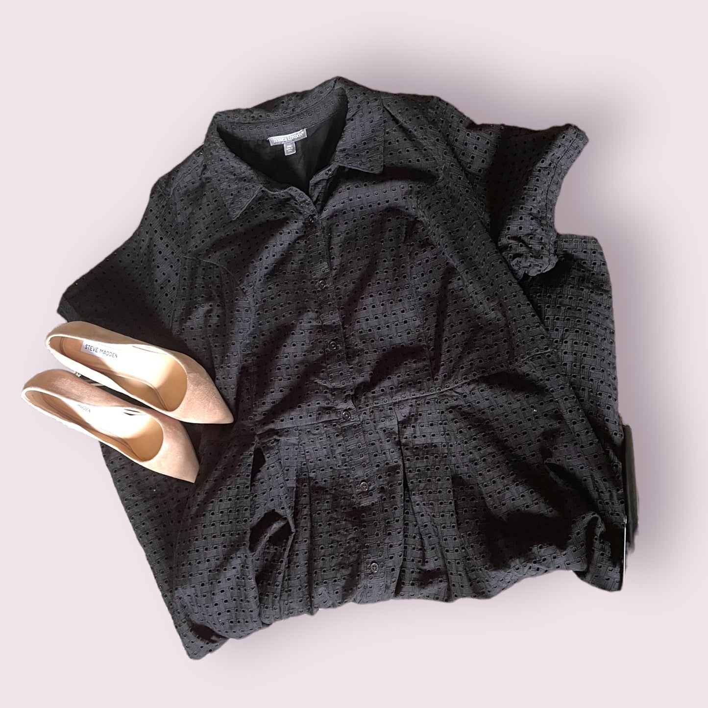 Chic Black Eyelett Button Down Dress