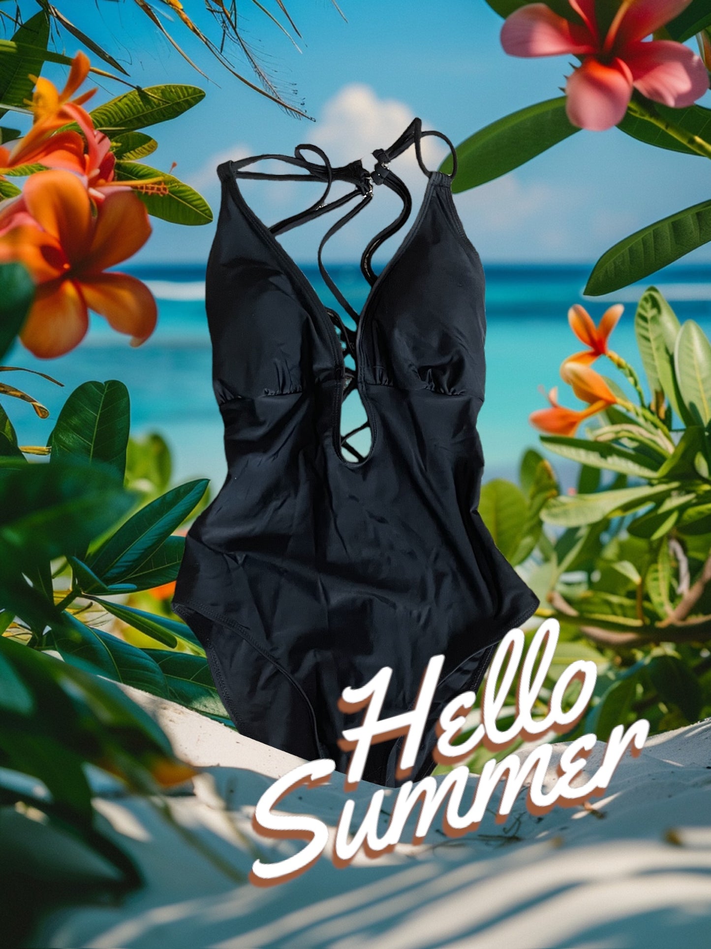 Plunge neck swimsuit