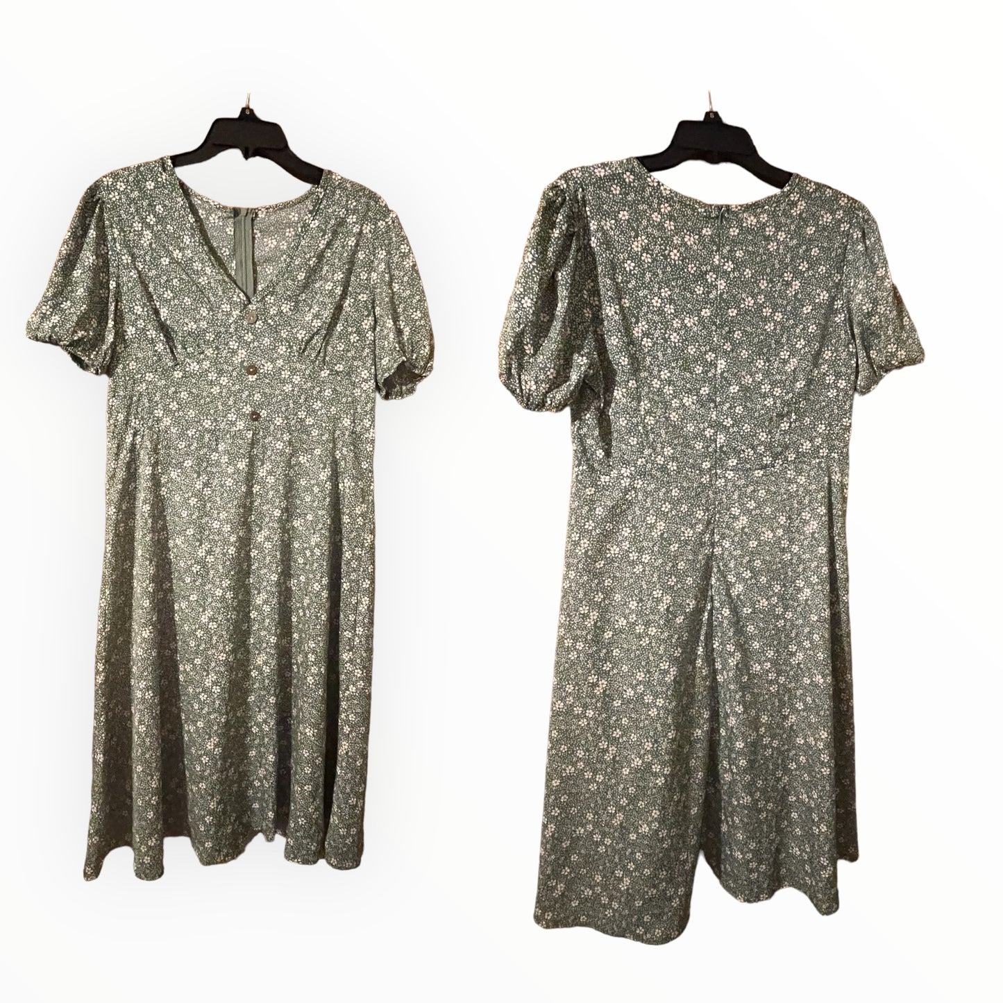 Short Sleeved Green Floral Dress
